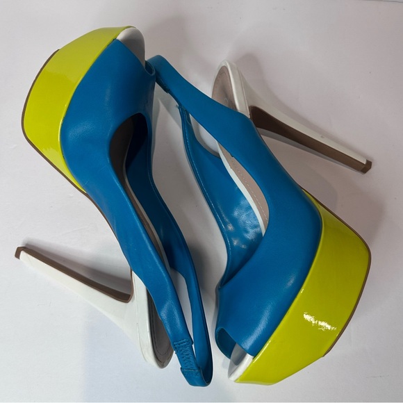Jessica Simpson Blue and Yellow Slingback Heels - Picture 6 of 6